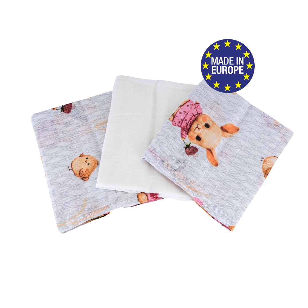 Levně Bomimi Pleny bavlna Premium 140 g/m2 potisk, 80x70, 3ks, ZAJÍČEK-RŮŽOVÁ