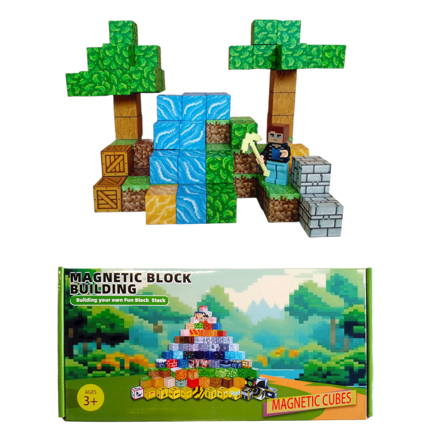 Levně Toybit Magnetická stavebnice Minecraft Stromy a vodopád s postavičkou 101ks