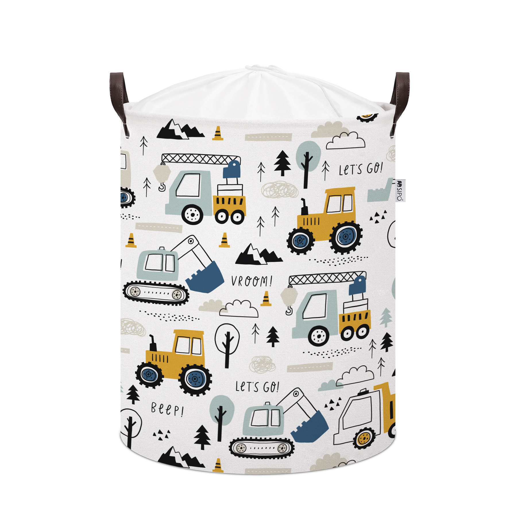 Sipo Koš na hračky se šňůrkou, skládací bavlněný / 43 l, Mini Trucks