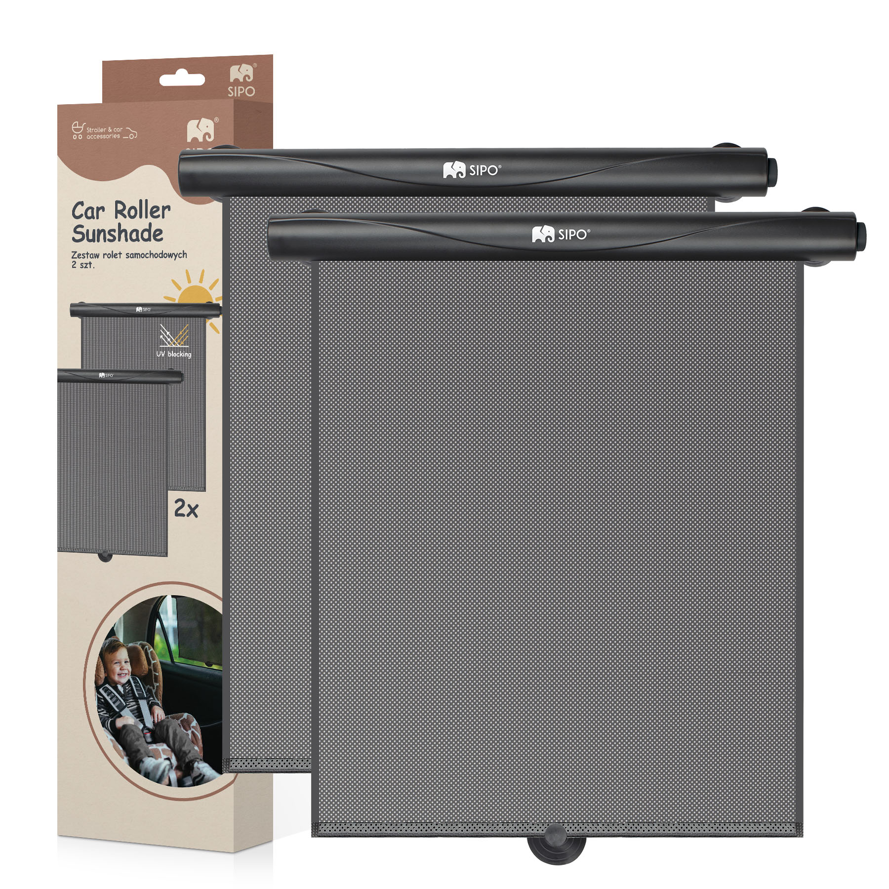 Sipo Sluneční clona roleta, 2ks, černá