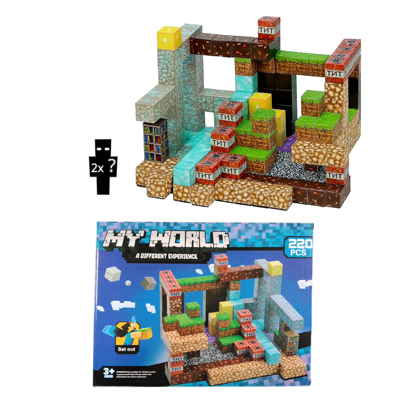 Levně Toybit Velká magnetická stavebnice Minecraft Iron Diamond Gold TNT 220ks