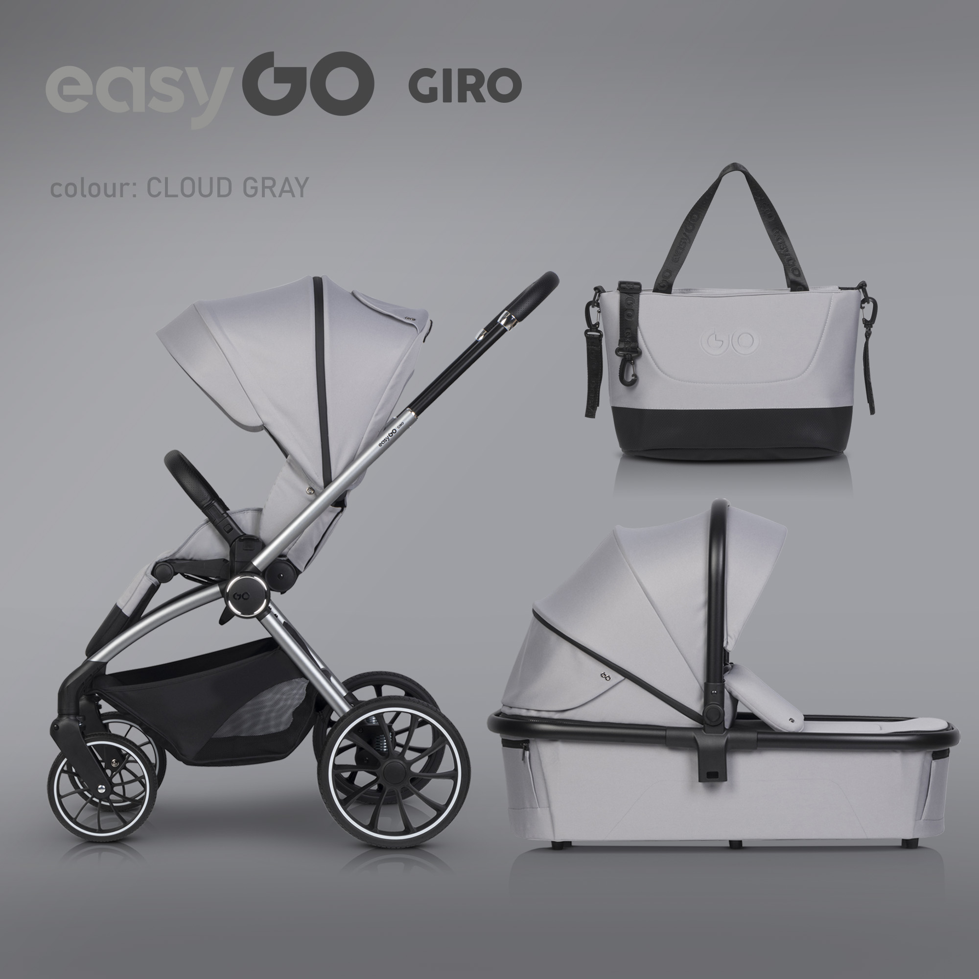 Levně Kombinovaný kočárek EasyGo Giro 2v1 Cloudy Gray