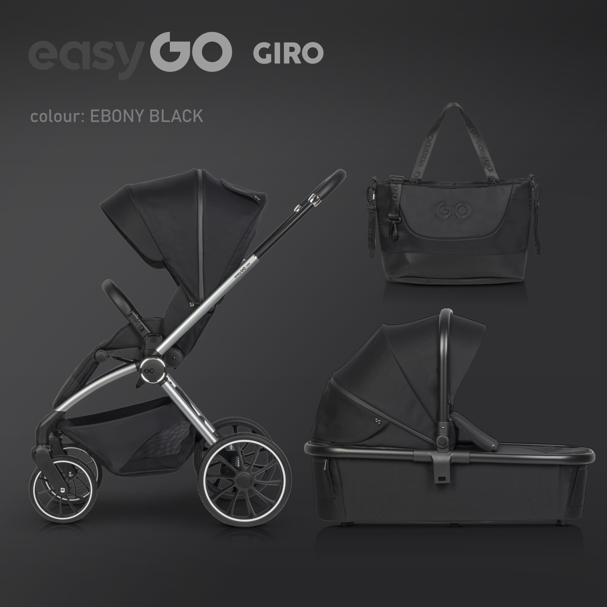 Levně Kombinovaný kočárek EasyGo Giro 2v1 Ebony Black