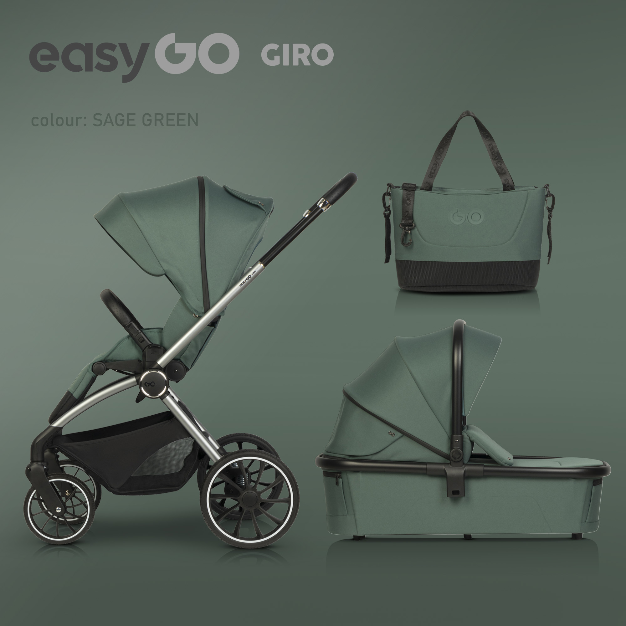 Levně Kombinovaný kočárek EasyGo Giro 2v1 Sage Green