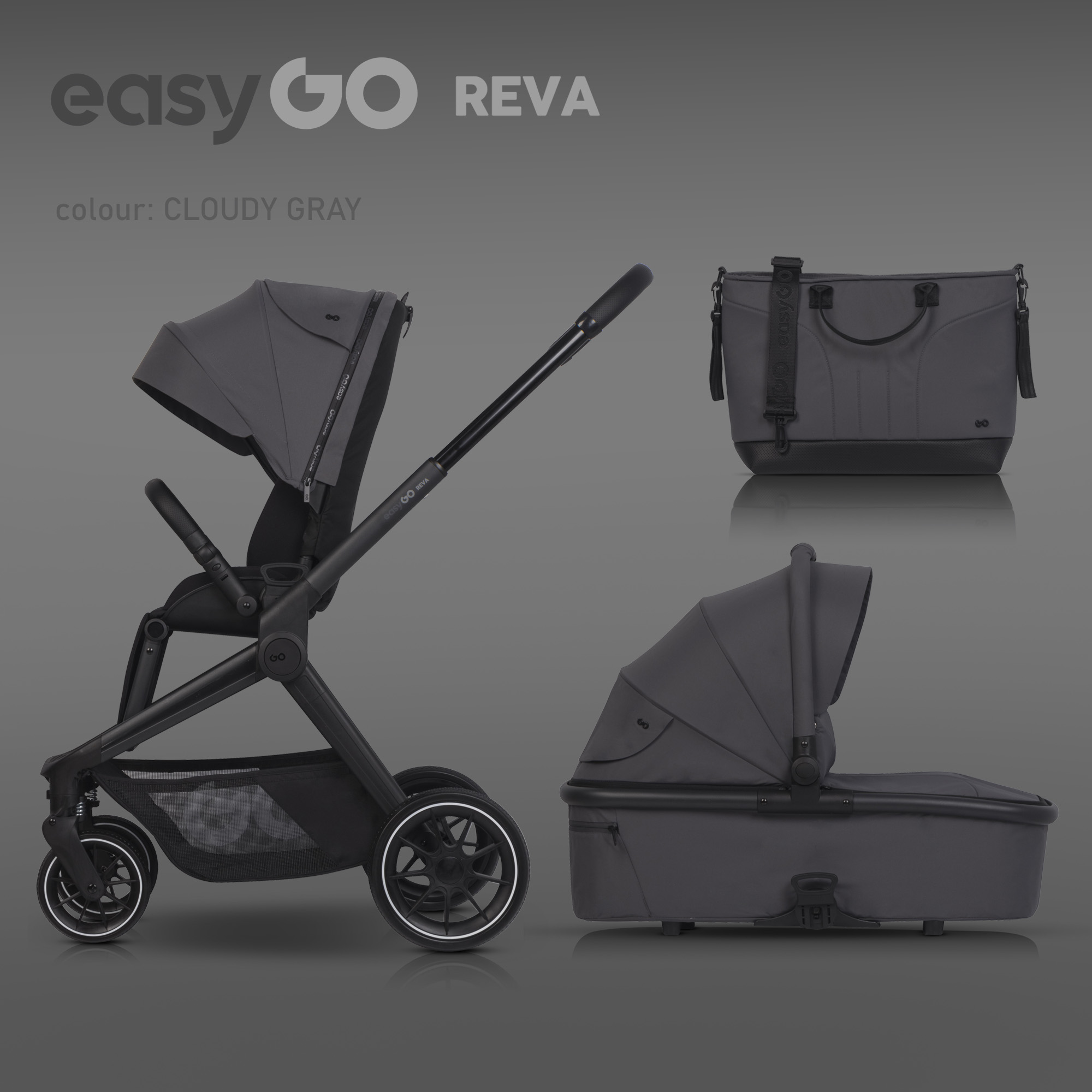 Levně Kombinovaný kočárek EasyGo Reva 2v1 Cloudy Gray