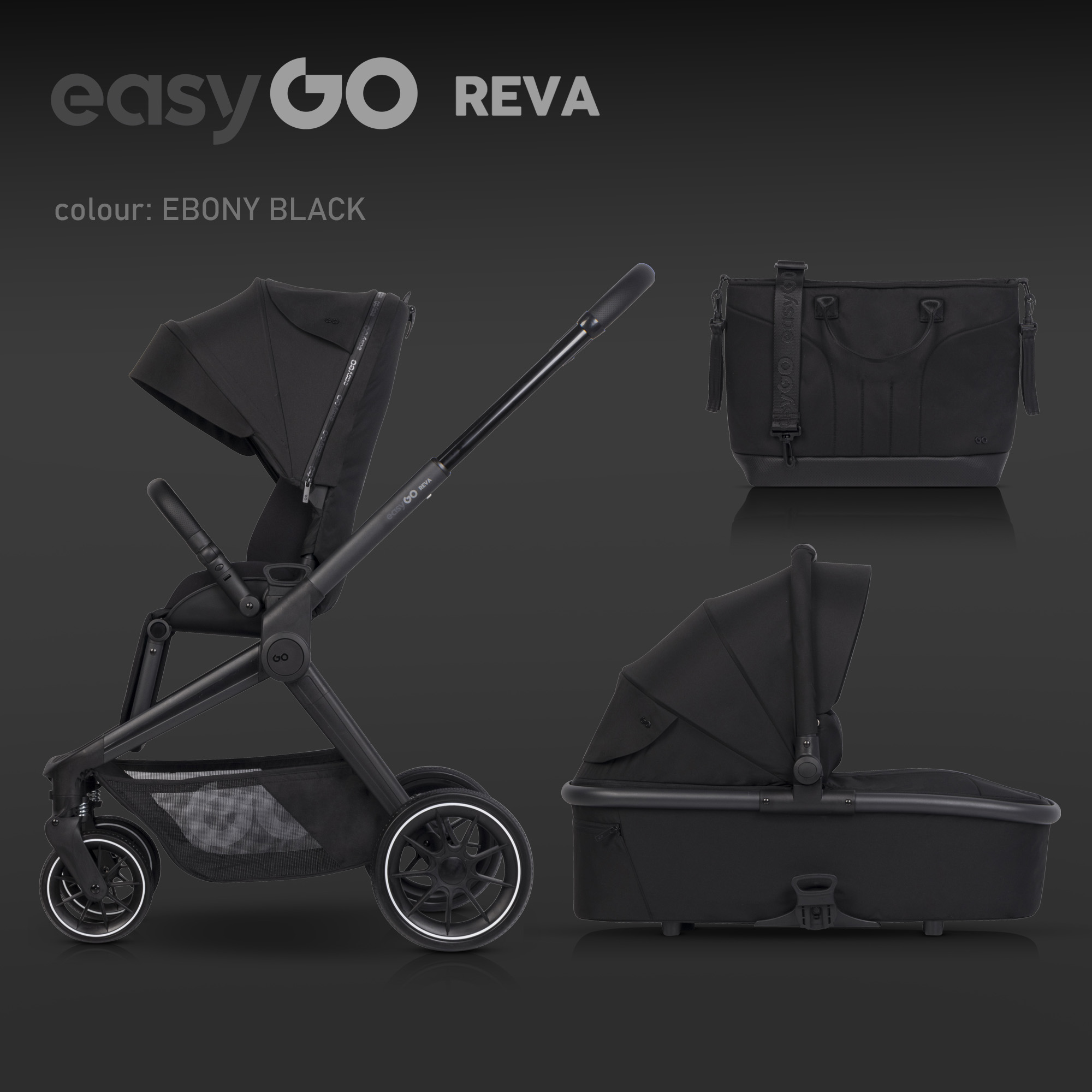 Levně Kombinovaný kočárek EasyGo Reva 2v1 Ebony Black