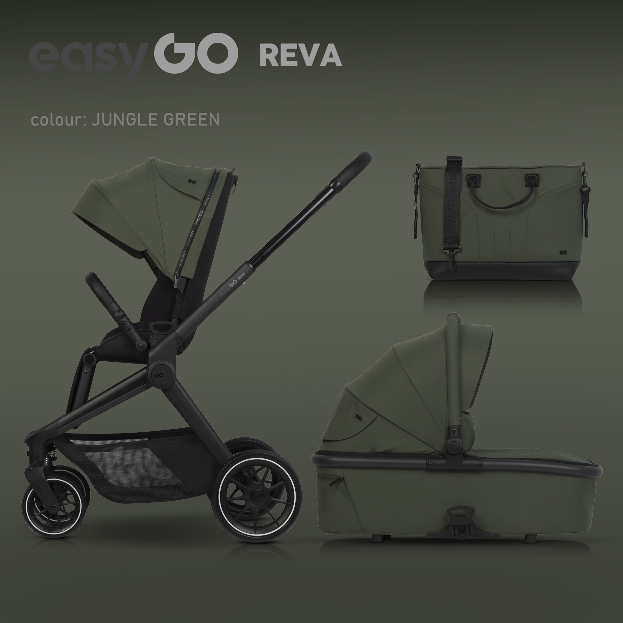 Levně Kombinovaný kočárek EasyGo Reva 2v1 Jungle Green