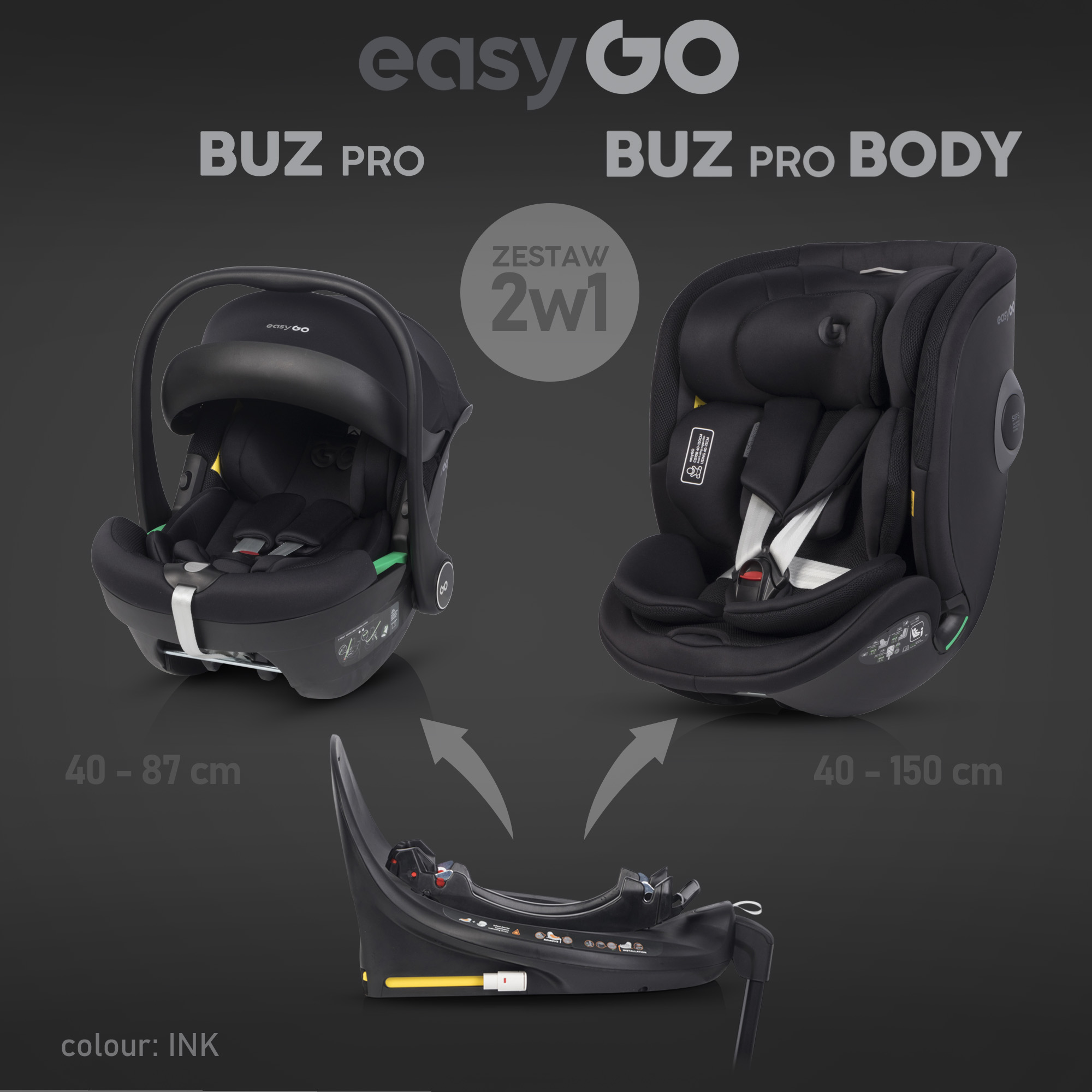 Levně Sada autosedaček 2v1 EasyGo Buz Pro a Buz Pro Body Ink