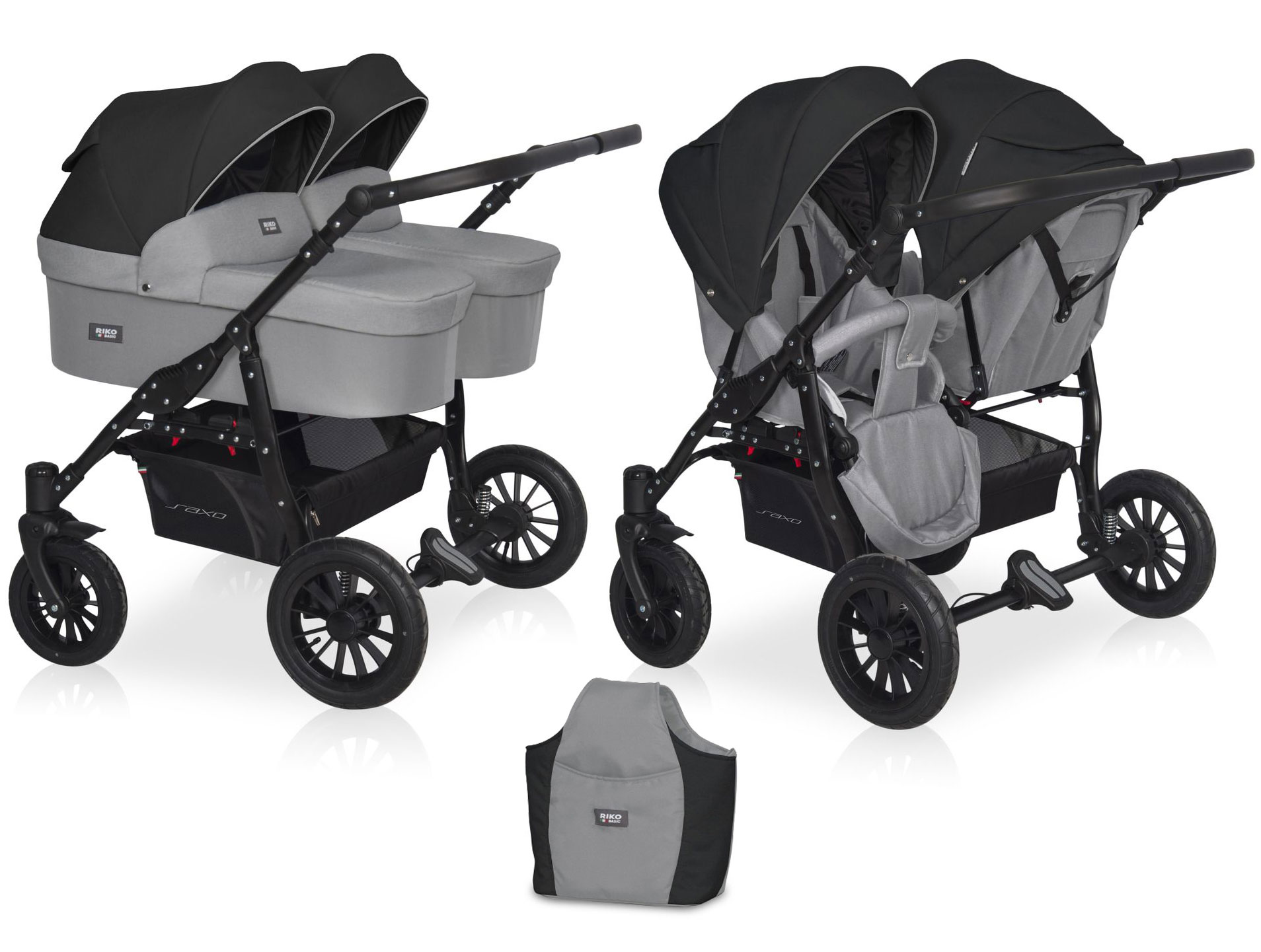 Levně Sourozenecký kočárek Riko Basic Saxo Grey Fox