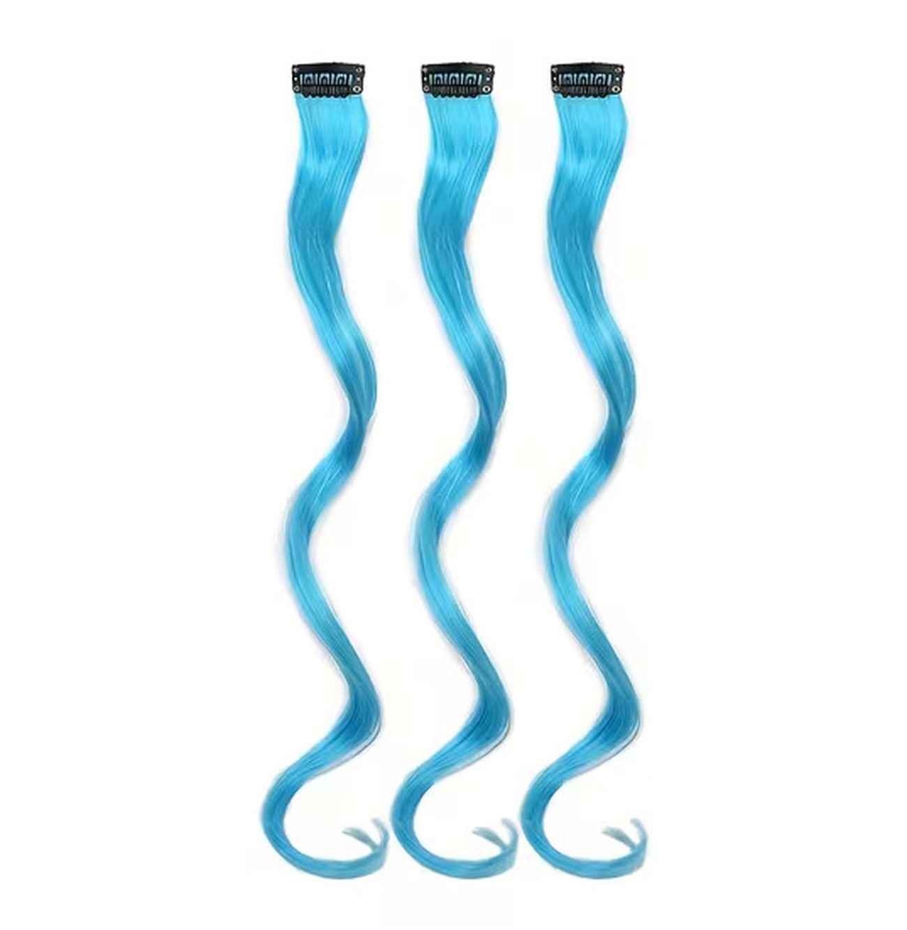 Levně FunCo Vlnitý příčesek modrý se sponkou 35cm Blue curly extension 3ks