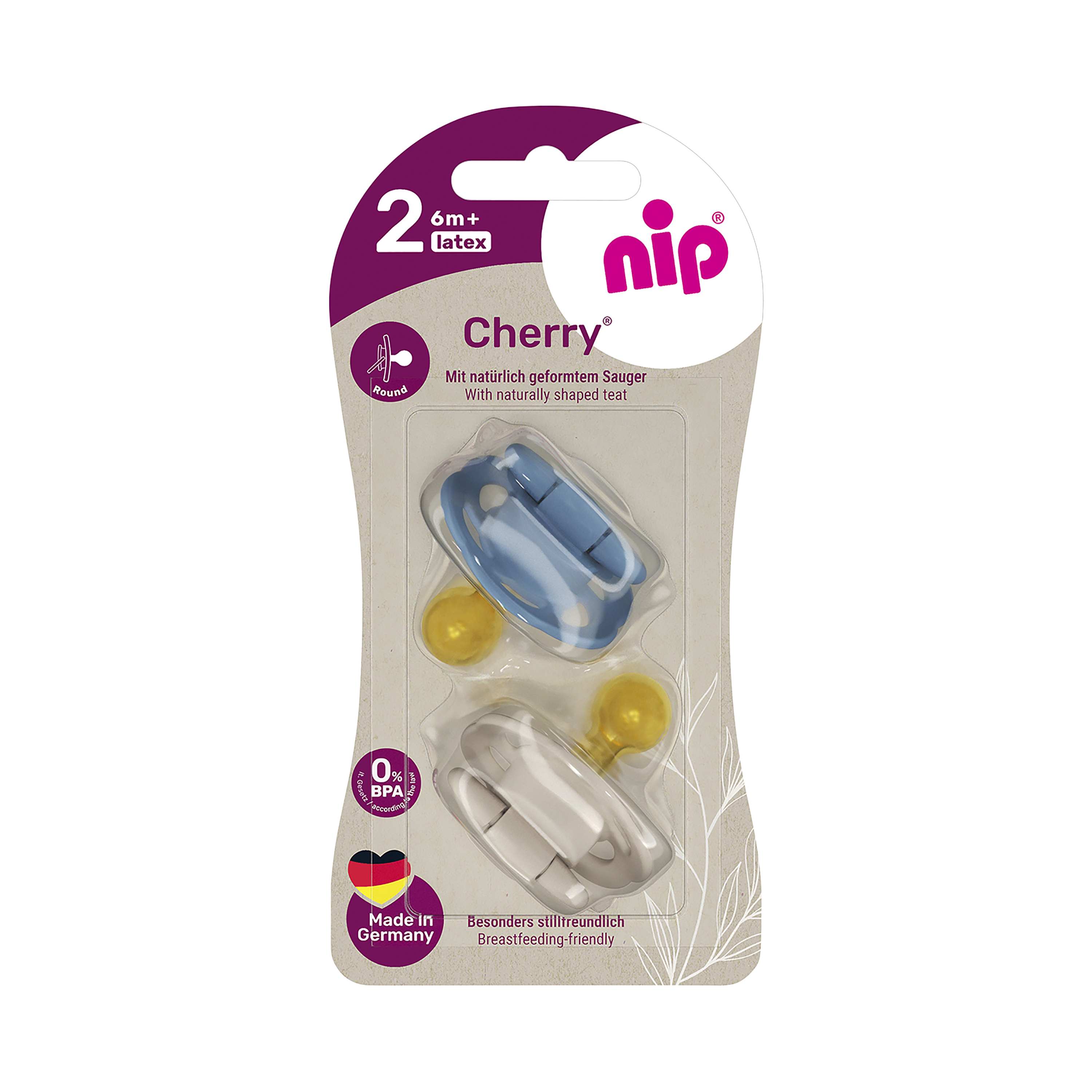 Levně NIP CHERRY šidítko kaučuk, velikost 2 (6m+),2ks,blue/brown