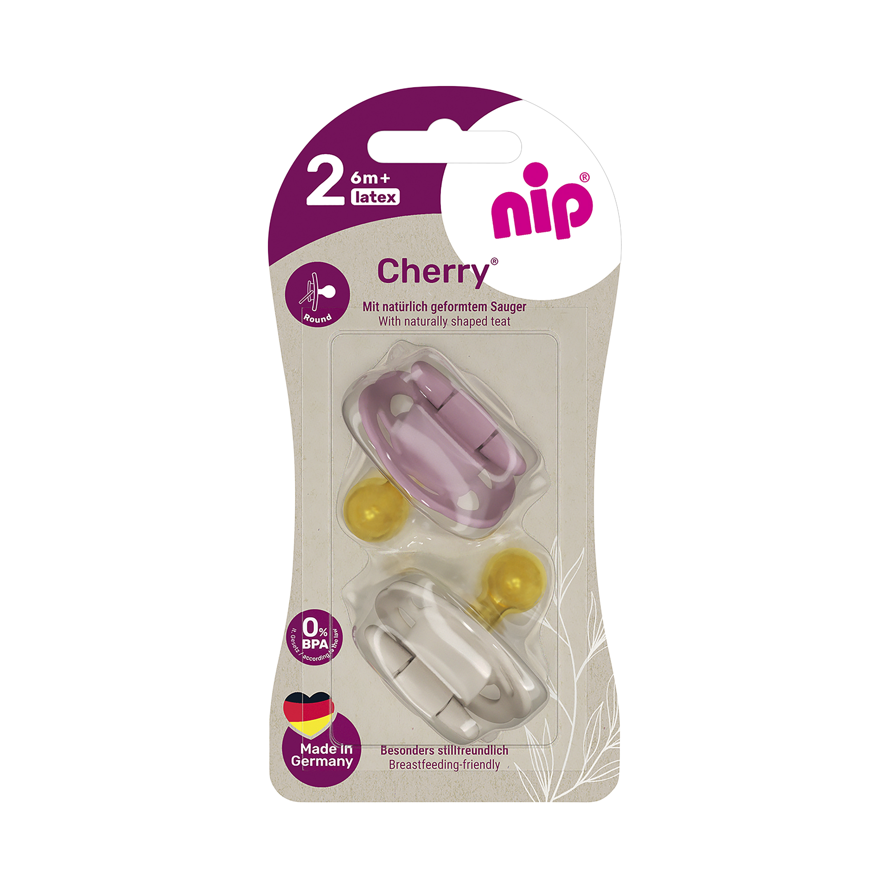 Levně NIP CHERRY šidítko kaučuk, velikost 2 (6m+),2ks,red/brown