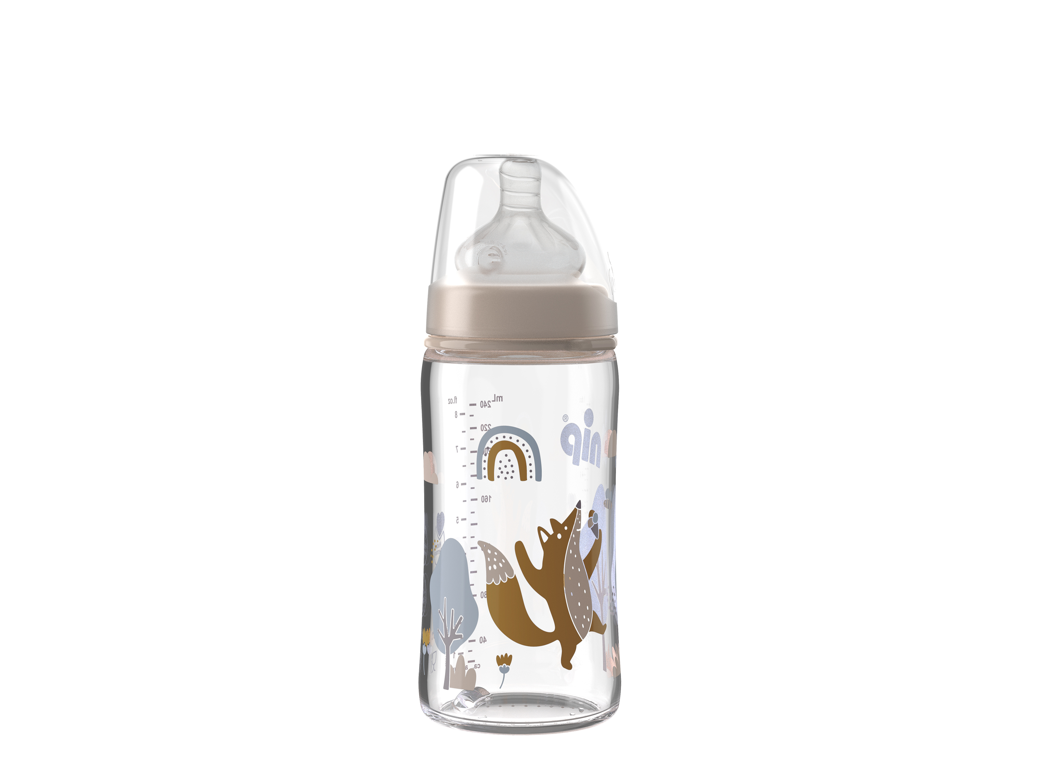 Levně NIP Láhev kojenecká sklo,široká,silkon-S,240ml,0m+,uni