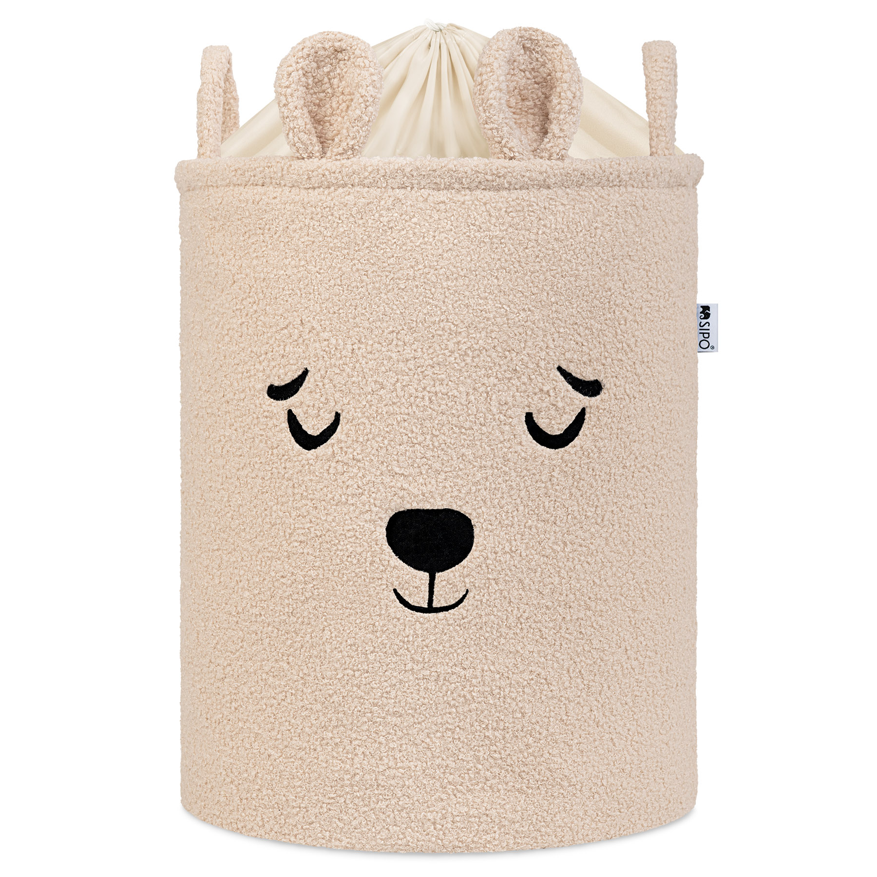 Levně Sipo Koš na hračky Premium Bouclé se šňůrkou / 43 l, Bear (Beige)
