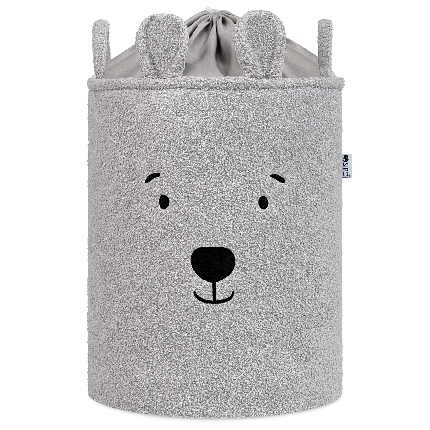 Levně Sipo Koš na hračky Premium Bouclé se šňůrkou / 43 l, Bear (Grey)