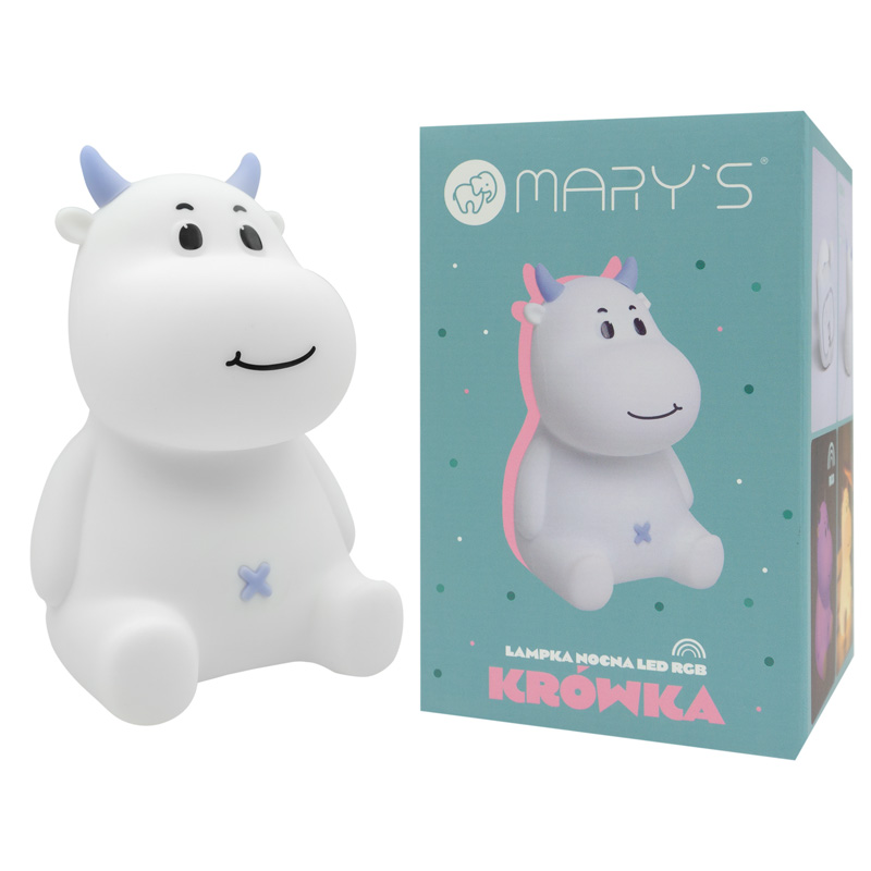 Mary's LED silikonová noční lampička RGB - kravička, modrá
