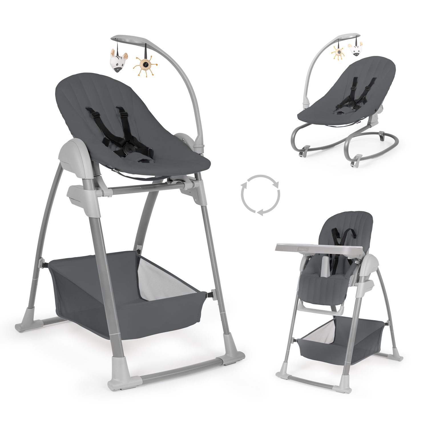 Hauck Jídelní Set Sit N Relax 3v1 (židlička, sedátko na židličku, křesílko), Dark Grey