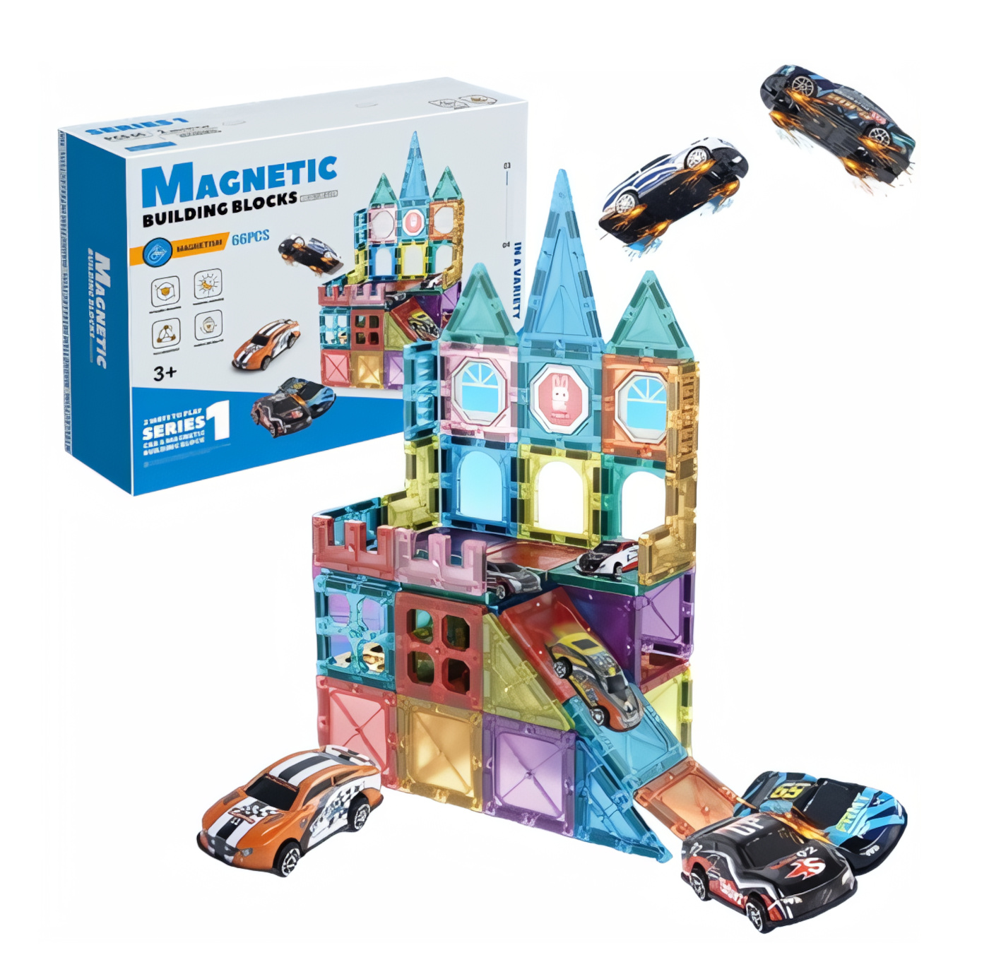 Toybit Magnetická 3D stavebnice Cars 66ks s autíčkama