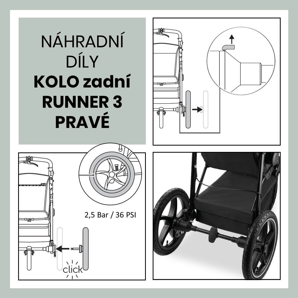 Hauck KOLO zadní Runner 3 pravé
