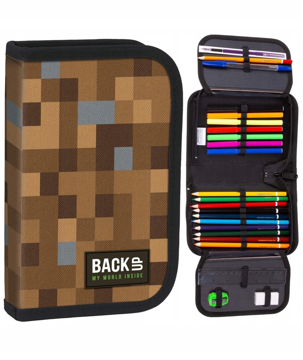 BackUp Iskolai összecsukható tolltartó Minecraft kockák töltelékkel