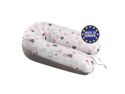 Bomimi ADOS Univerzálny vankúš na dojčenie 150x30, SRDCIA ružová/sivá
