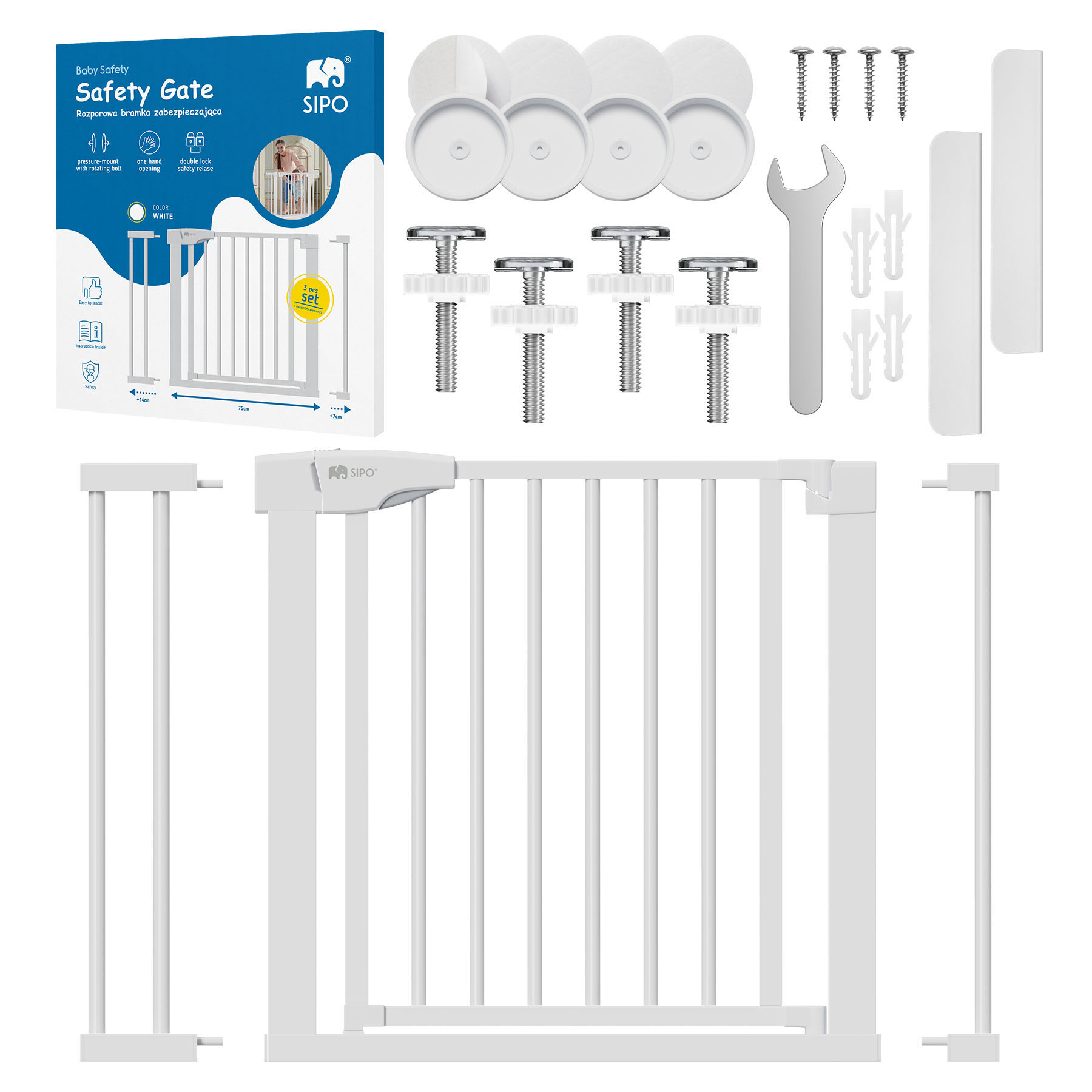 Sipo Zábrana Set 75 cm+ 2x nástavec 7 / 14 cm White