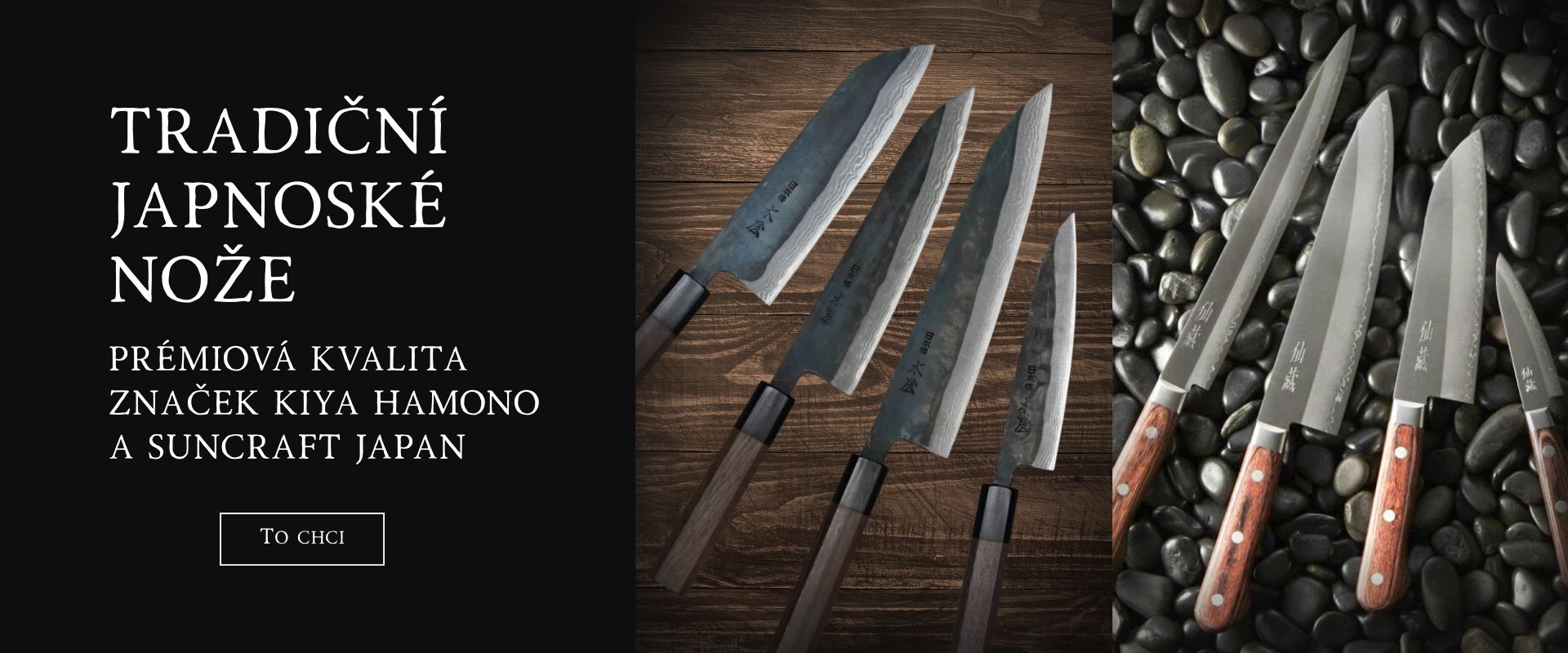 Tradiční japonské nože od značek Kiya Hamono a Suncraft Japan, vysoká kvalita a precizní zpracování.