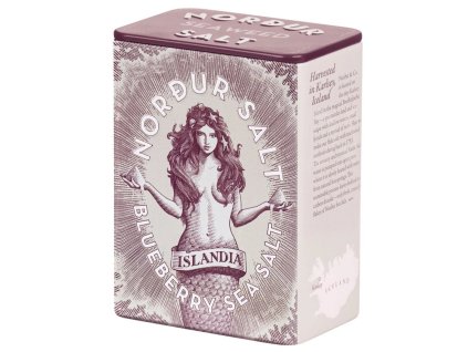 Nordur Salt s borůvkami 100 g – plechovka s logem mořské panny, šikmý pohled
