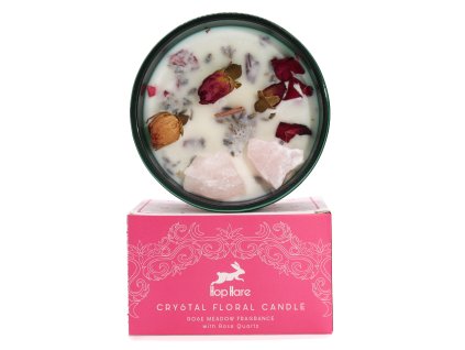 pohled na sojovou svíčku Hop Hare Magická Květinová svíčka s Krystali- Milenci