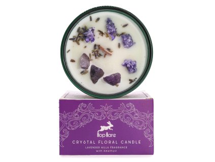 pohled na sojovou svíčku Hop Hare Magická Květinová svíčka s Krystali- Měsíc