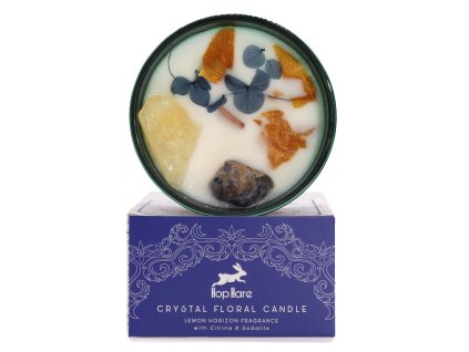 pohled na sojovou svíčku Hop Hare Magická Květinová svíčka s Krystali- Slunce