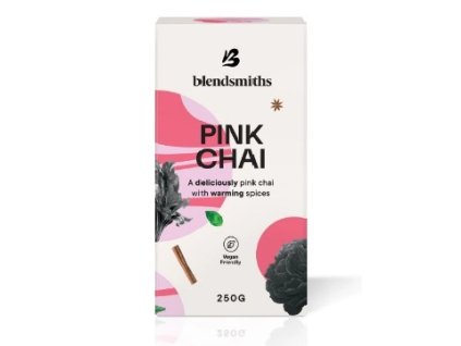 Pohled na krabičkuBlendsmiths Pink Chai 250 g | Jemně sladká růžová směs z červené řepy a koření
