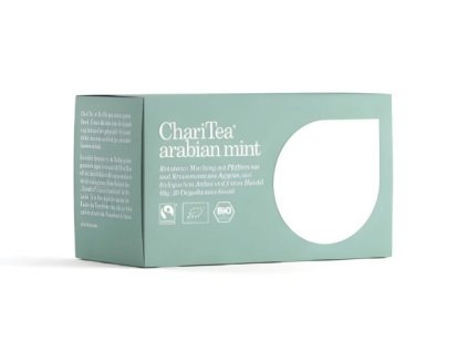 pohled na krabičku ChariTea Arabian Mint BIO mátový čaj 20×2 g | Směs tří druhů máty bez kofeinu
