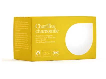 pohled na krabičku ChariTea Chamomile BIO 20×2 g Ručně sbíraný egyptský heřmánkový čaj