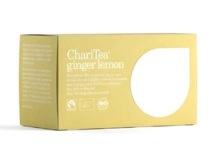 pohled na krabičku ChariTea Ginger Lemon BIO 20×2 g Zázvorový čaj s citronem bez kofeinu