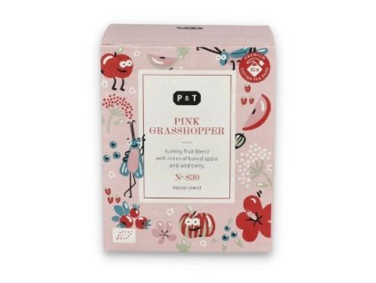 pohled na krabičku Paper & Tea Pink Grasshopper BIO 15×4g | Ovocný čaj pro děti i dospělé