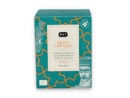 pohled na krabičku Paper & Tea Brave New Earl BIO 15×3 g – prémiový Earl Grey s bergamotem, jasmínem a jalovcem