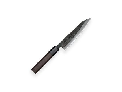 pohled na Nůž Petit 140 mm KIYA Suminagashi Damascus 11 Layers – japonský okrajovací nůž Takefu V se santalovou rukojetí