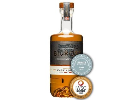 Bivrost Cask Aquavit – láhev s oceněními, přední pohled
