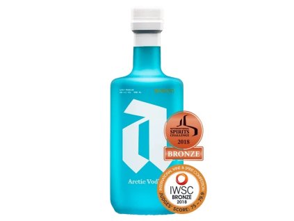 Bivrost Arctic Vodka – láhev s oceněními, přední pohled