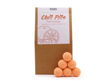 čelní pohled na šumivé koule s vůní citrusů a papírovým sáčkem