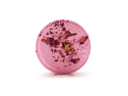 pohled na šumivou tabletu do sprchy se sušenými květy