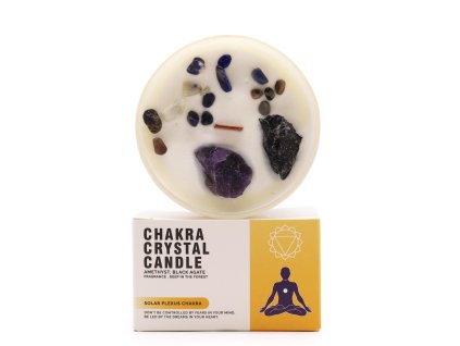 Čakrová svíčka Solar Plexus – svíčka na krabičce (ametyst a achát)