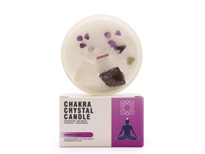 čakrová svíčka Korunní čakra, drahé kameny a dárková krabička