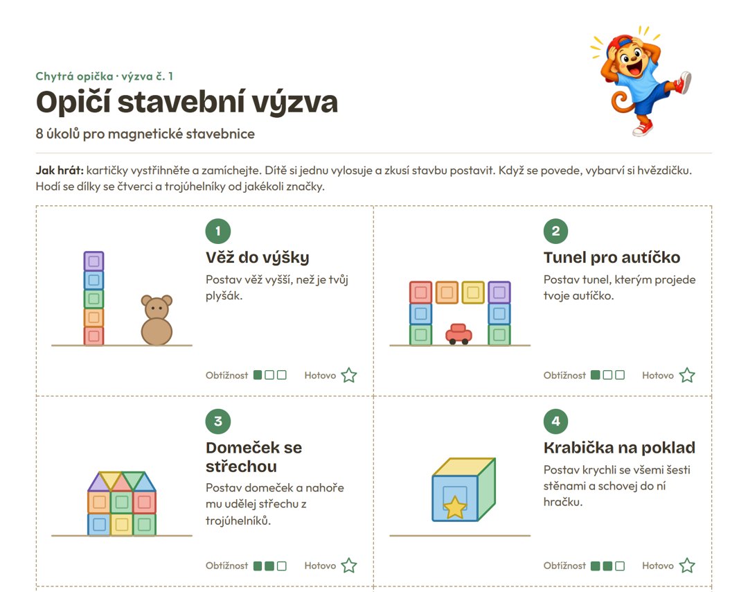 Kartičky Opičí stavební výzvy k vytištění