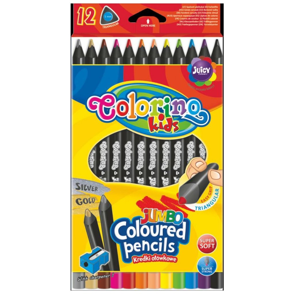 Colorino - Trojhranné pastelky jumbo s ořezávátkem - 12 barev
