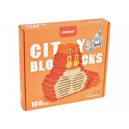 Mideer - dřevěné stavební kostky CITY BLOCKS - hřejivé barvy -100 dílků
