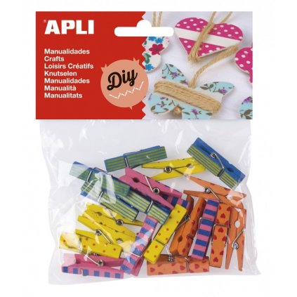 APLI - dřevěné kolíčky, 35 x 7 mm, mix barev
