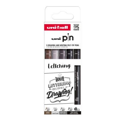 UNI PIN Lettering 5 ks Sada brush pens