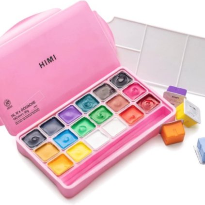 3671 himi kvasove barvy jelly cup gouache set 18 colours pink edition
